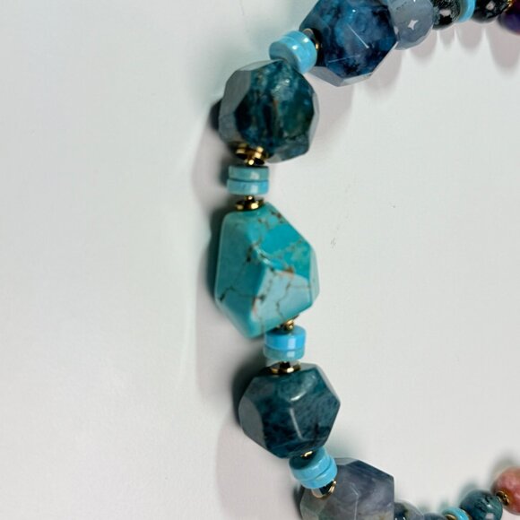 Chunky Blue Gemstone Statement Necklace – Turquoise & Blue Agate - Picture 9 of 11